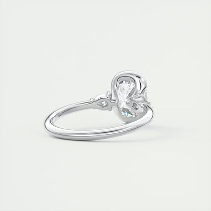 2.50 Clutch Elongated Cushion & Pears Three Stone Engagement Rings