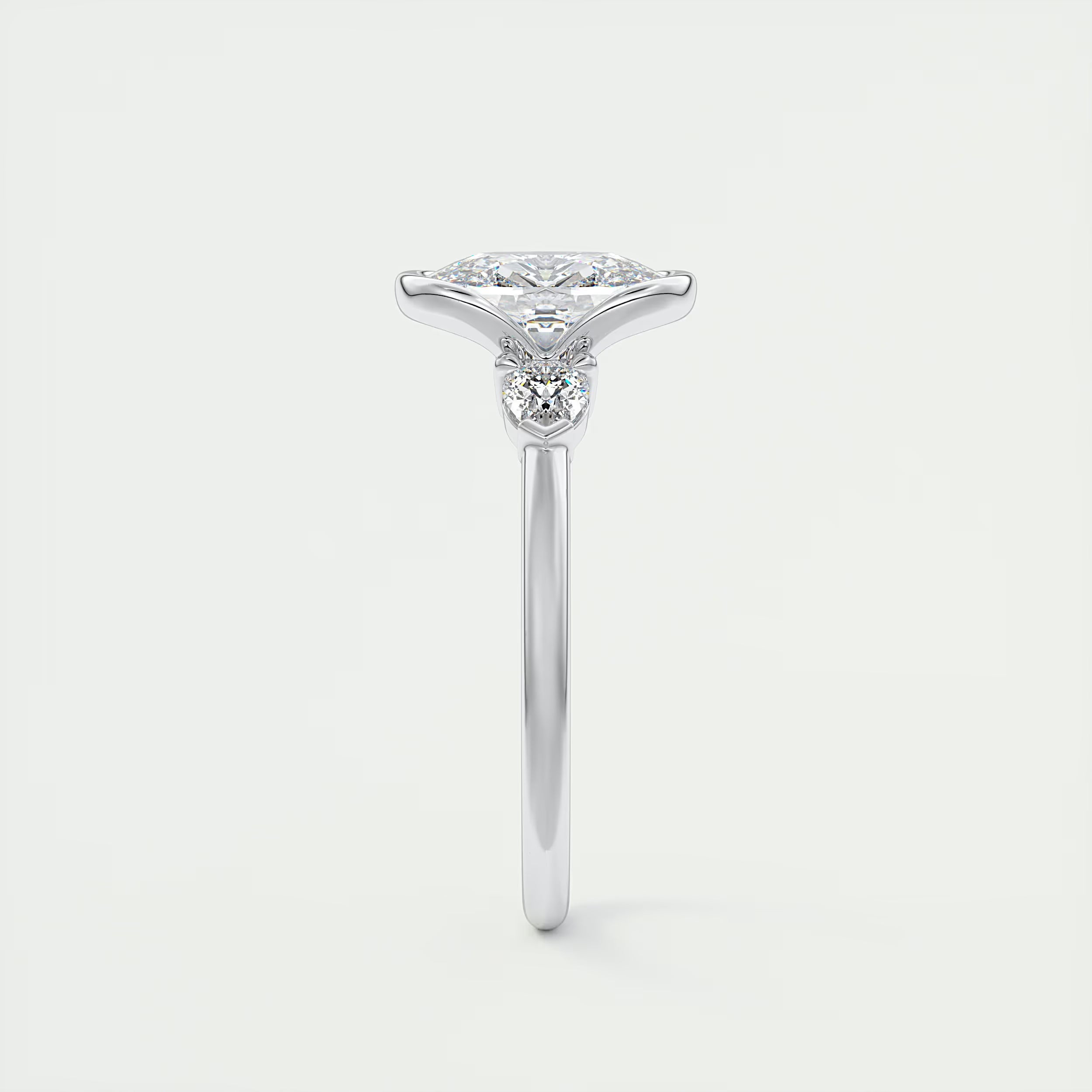 2.50 Ct Clutch Elongated  Center Stone Cushion Three Stone Engagement Rings