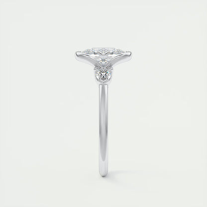 2.50 Clutch Elongated Cushion & Pears Three Stone Engagement Rings