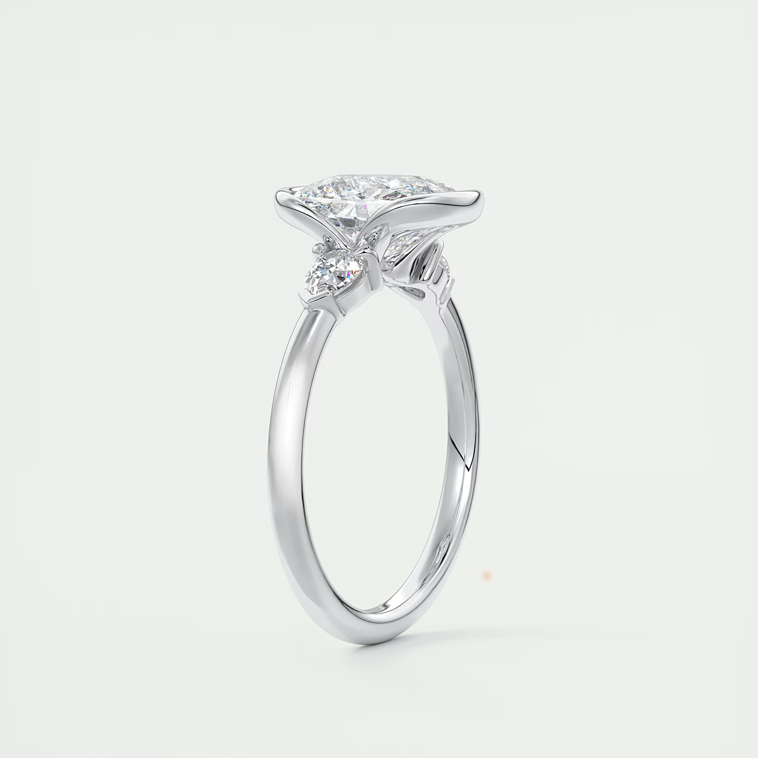 2.50 Ct Clutch Elongated  Center Stone Cushion Three Stone Engagement Rings