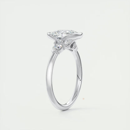 2.50 Clutch Elongated Cushion & Pears Three Stone Engagement Rings