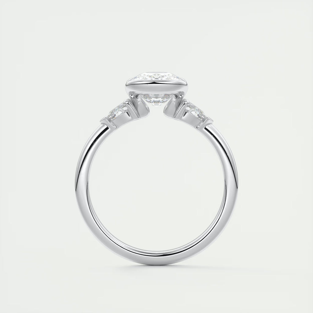 2.50 Clutch Elongated  Center Stone Cushion Three Stone Engagement Rings