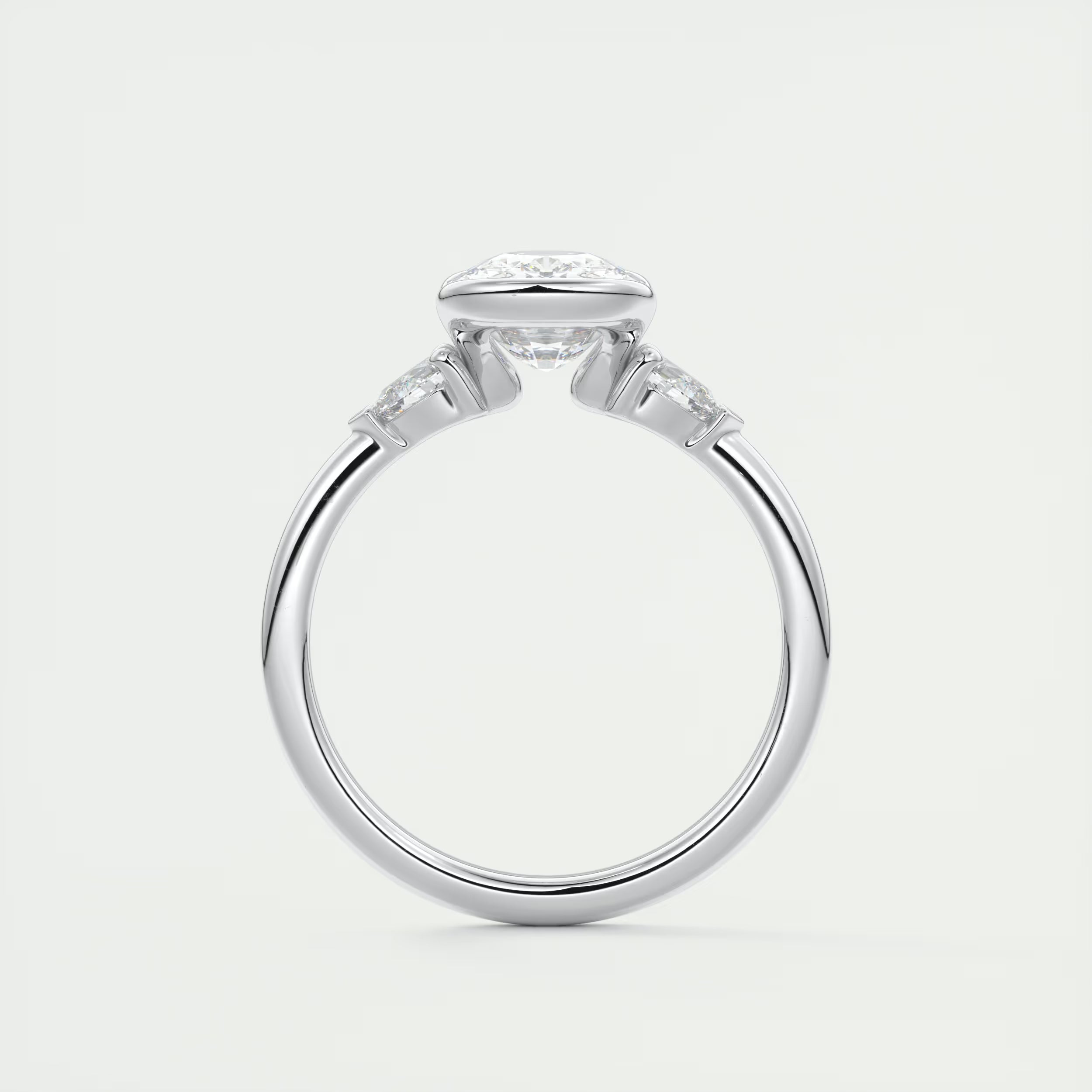 2.50 Clutch Elongated  Center Stone Cushion Three Stone Engagement Rings