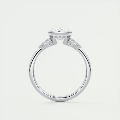 2.50 Clutch Elongated Cushion & Pears Three Stone Engagement Rings