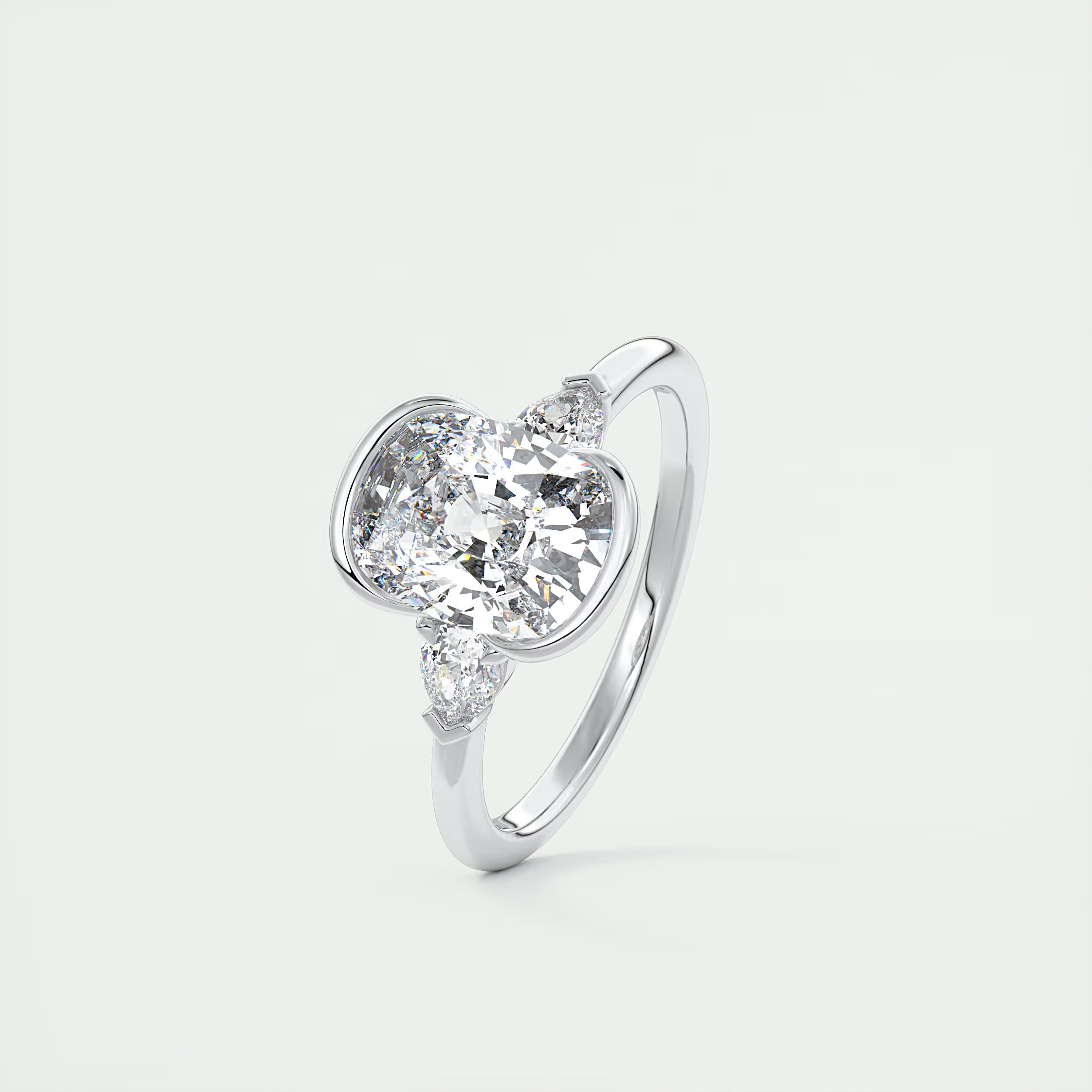 2.50 Clutch Elongated  Center Stone Cushion Three Stone Engagement Rings