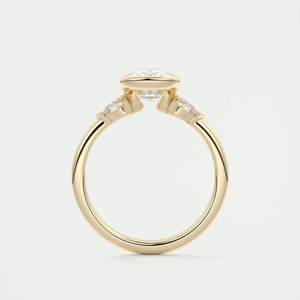 2.50 Clutch Elongated  Center Stone Cushion Three Stone Engagement Rings