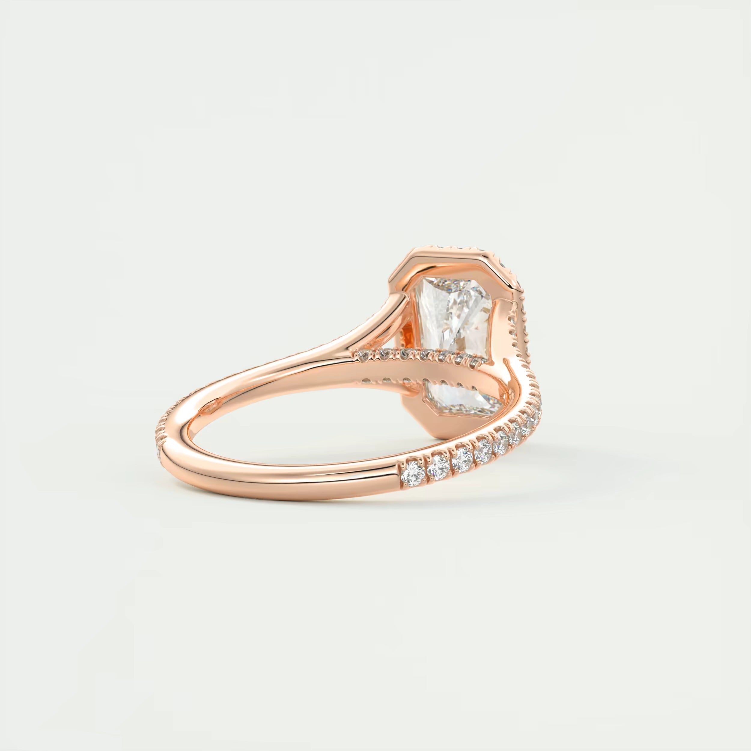 2.70 Ct The French Halo Center Stone Radiant & Side stone Round Cut Diamond  Ring