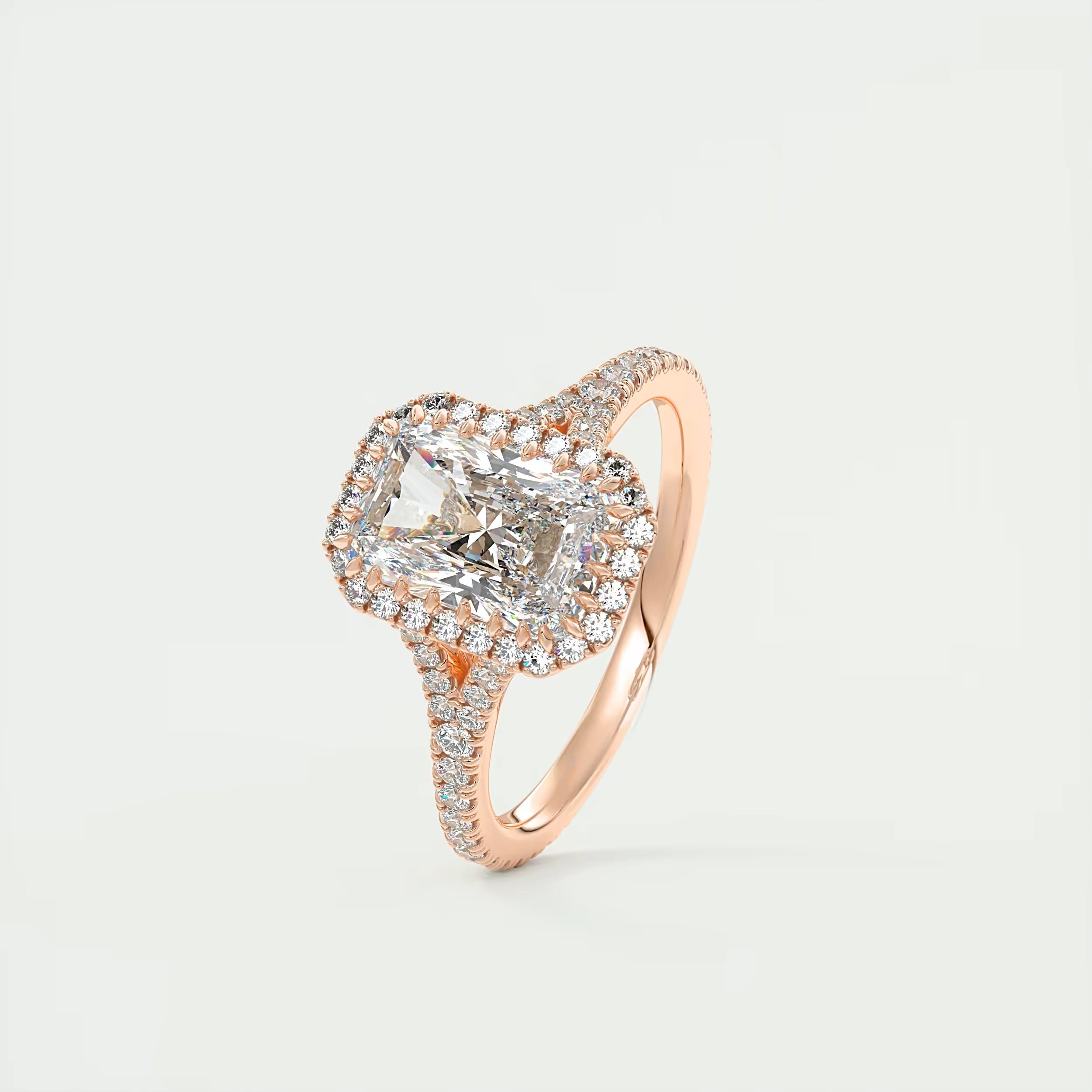 2.70 Ct The French Halo Center Stone Radiant & Side stone Round Cut Diamond  Ring