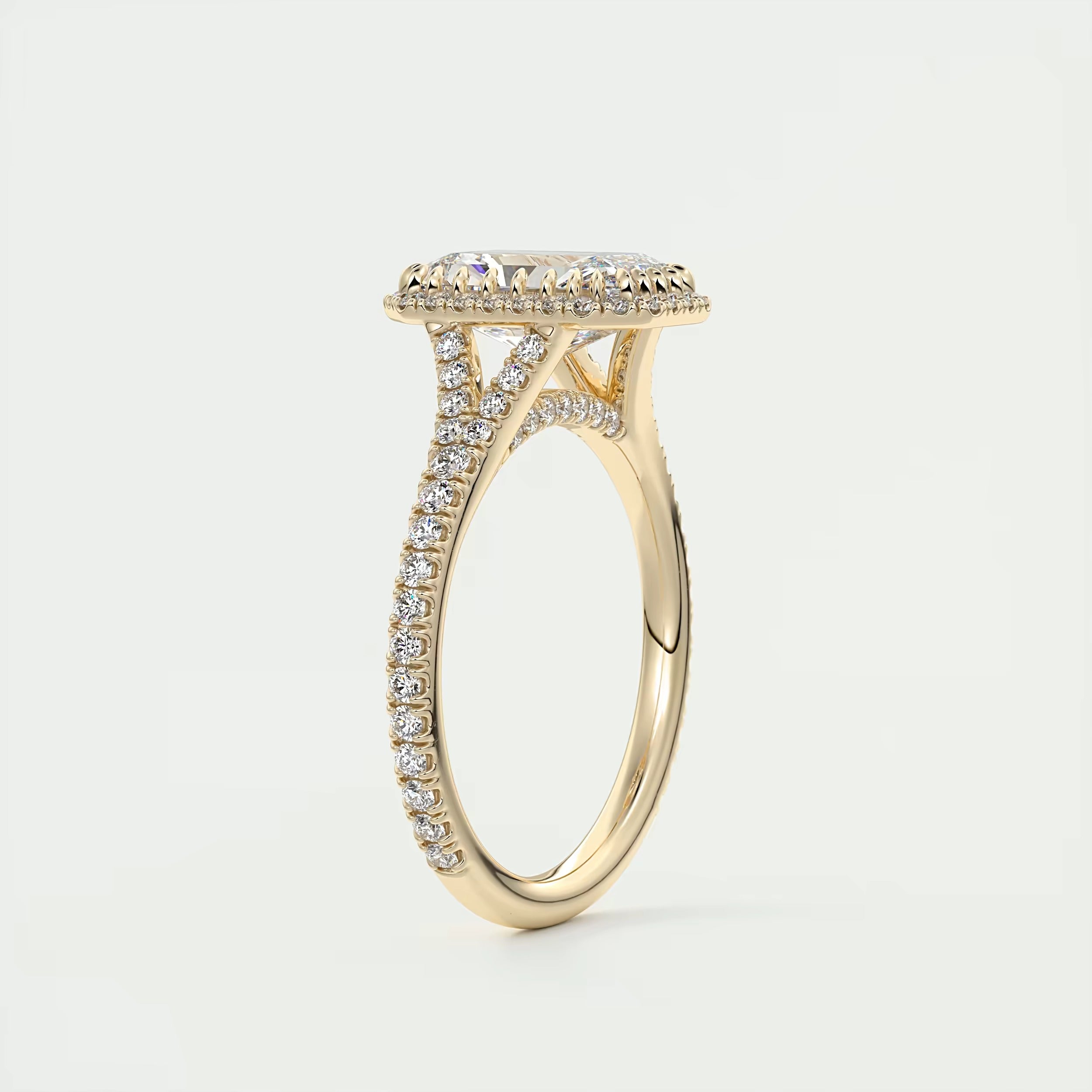 2.70 Ct The French Halo Center Stone Radiant & Side stone Round Cut Diamond  Ring