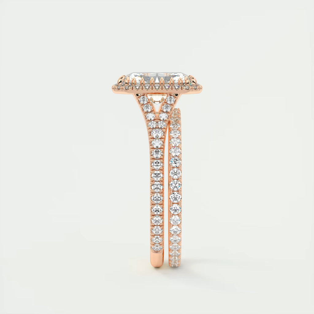 2.70 Ct The French Halo Center Stone Radiant & Side stone Round Cut Diamond  Ring