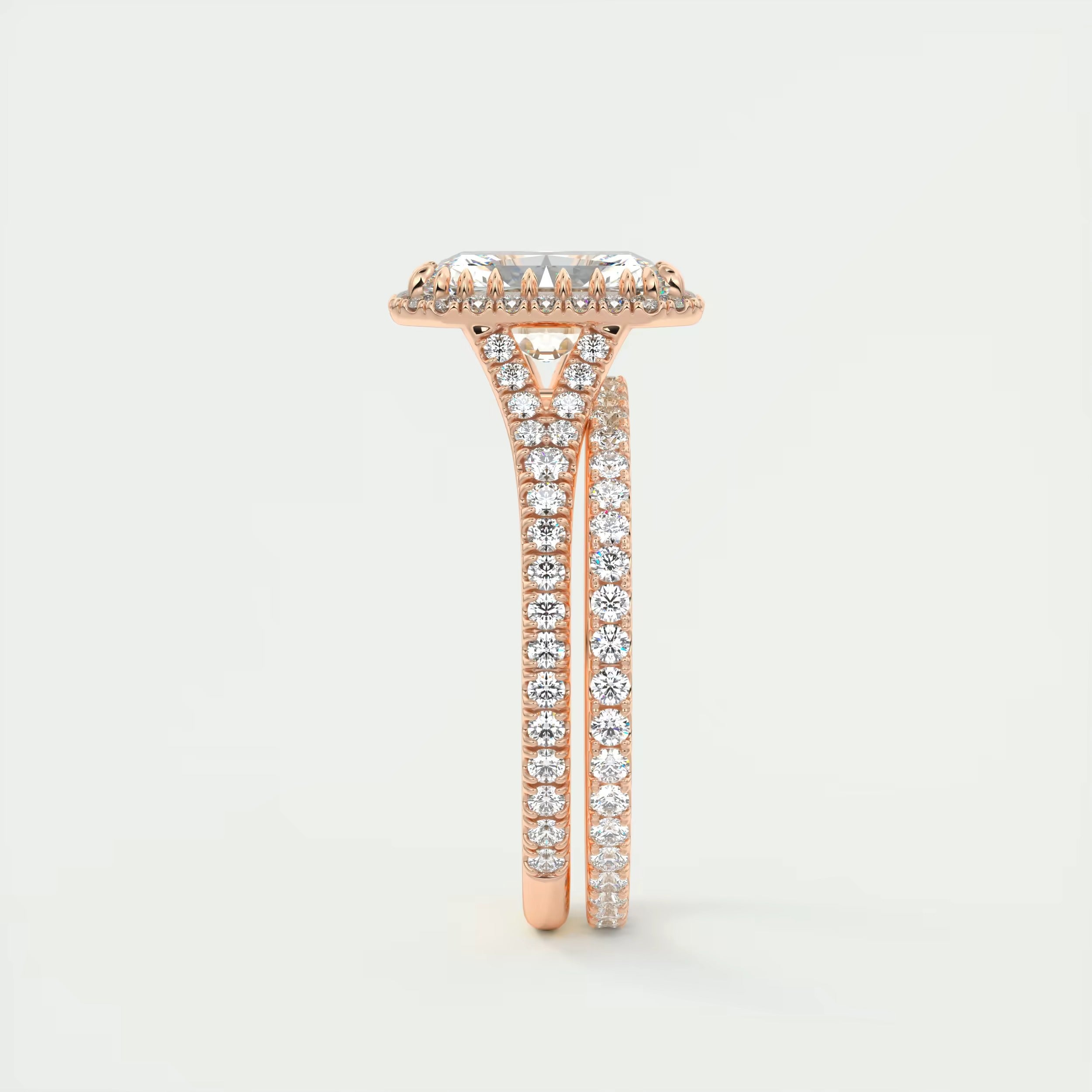 2.70 Ct The French Halo Center Stone Radiant & Side stone Round Cut Diamond  Ring