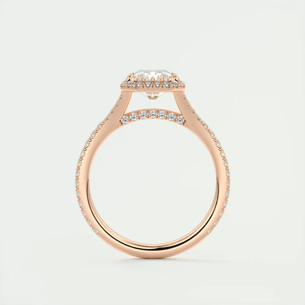 2.70 Ct The French Halo Center Stone Radiant & Side stone Round Cut Diamond  Ring