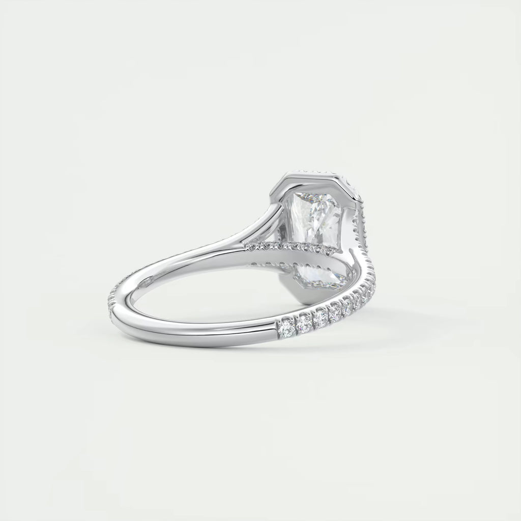 2.70 Ct The French Halo Center Stone Radiant & Side stone Round Cut Diamond  Ring