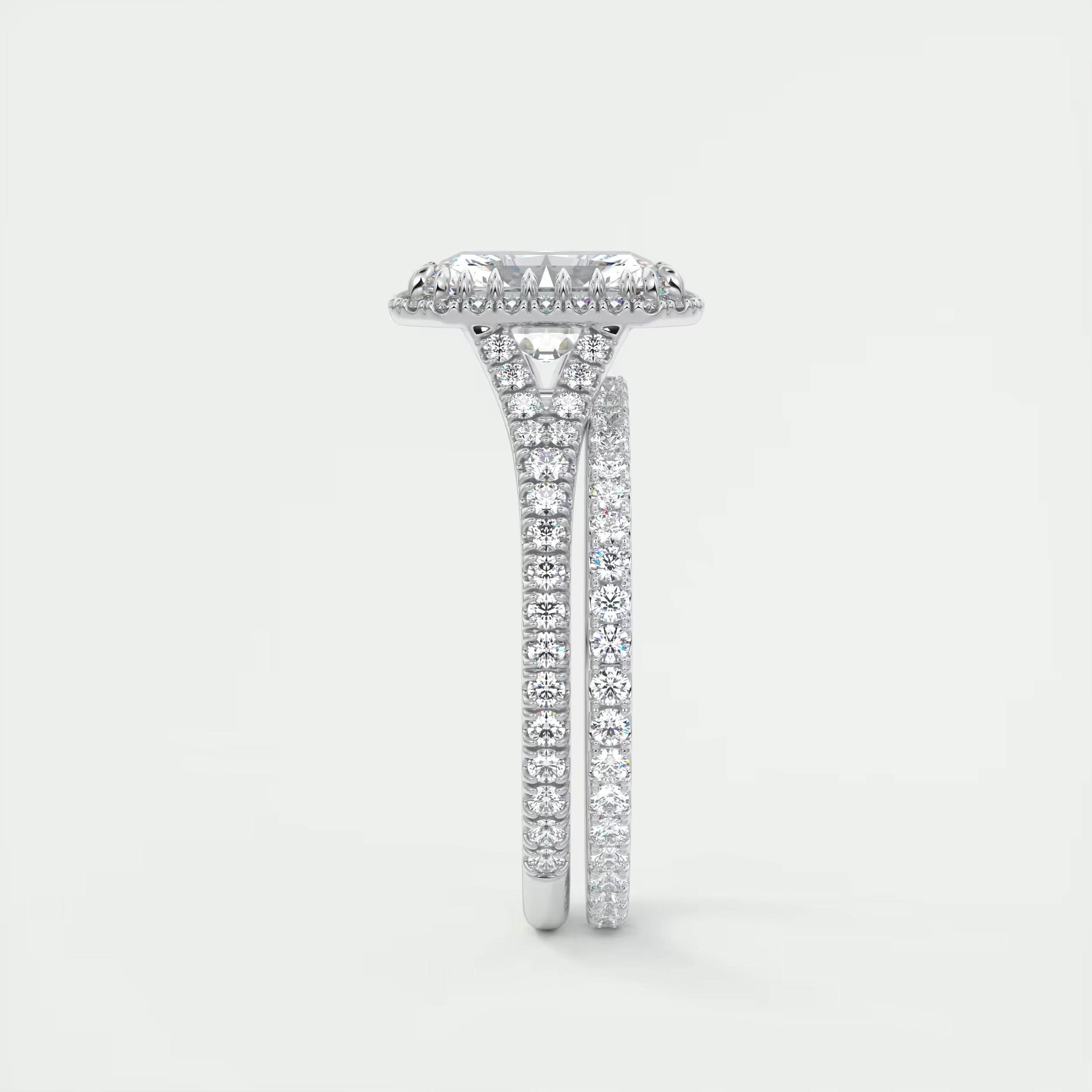 2.70 Ct The French Halo Center Stone Radiant & Side stone Round Cut Diamond  Ring