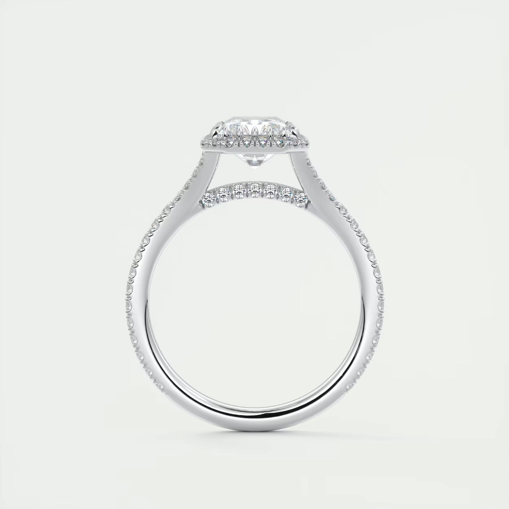 2.70 Ct The French Halo Center Stone Radiant & Side stone Round Cut Diamond  Ring