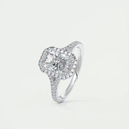 2.70 Ct The French Halo Radiant Cut Diamond with Miniature Prongs Ring