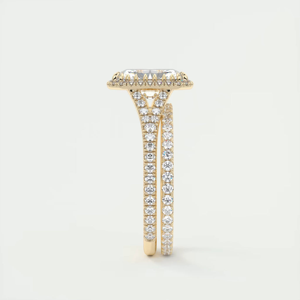 2.70 Ct The French Halo Center Stone Radiant & Side stone Round Cut Diamond  Ring