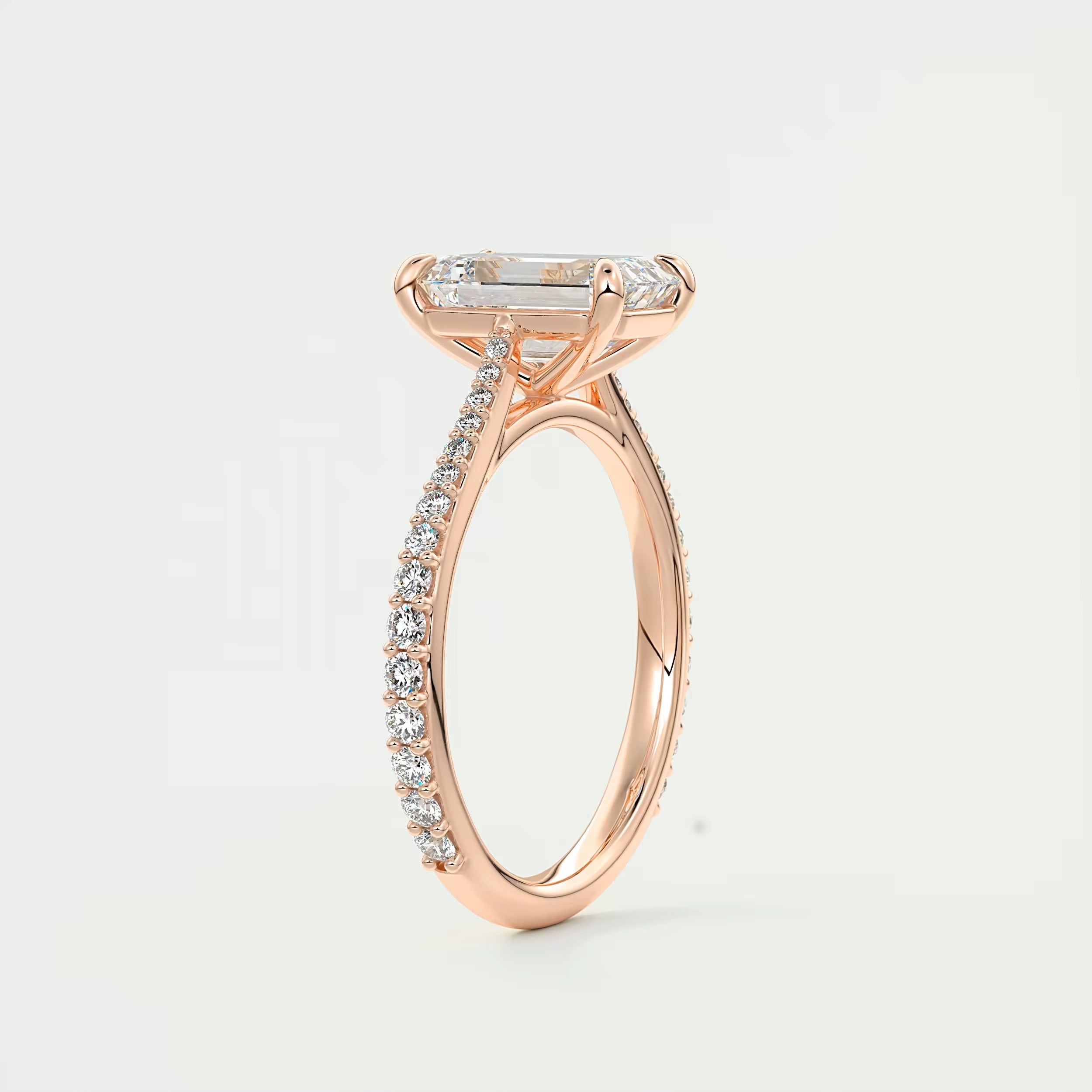 2.25 Ct The Cathedral Pavé Center Stone Emerald Solitaire Ring Engagement Ring