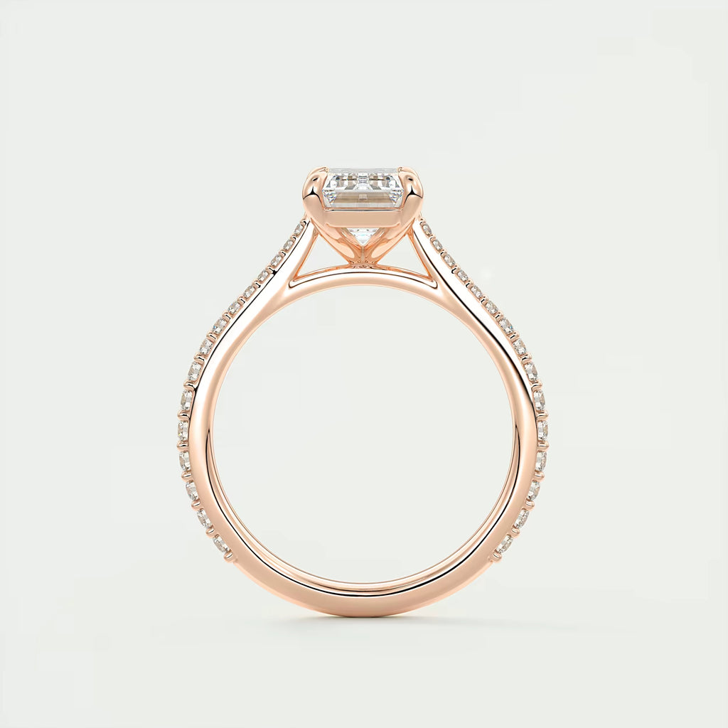 2.25 Ct The Cathedral Pavé Center Stone Emerald Solitaire Ring Engagement Ring