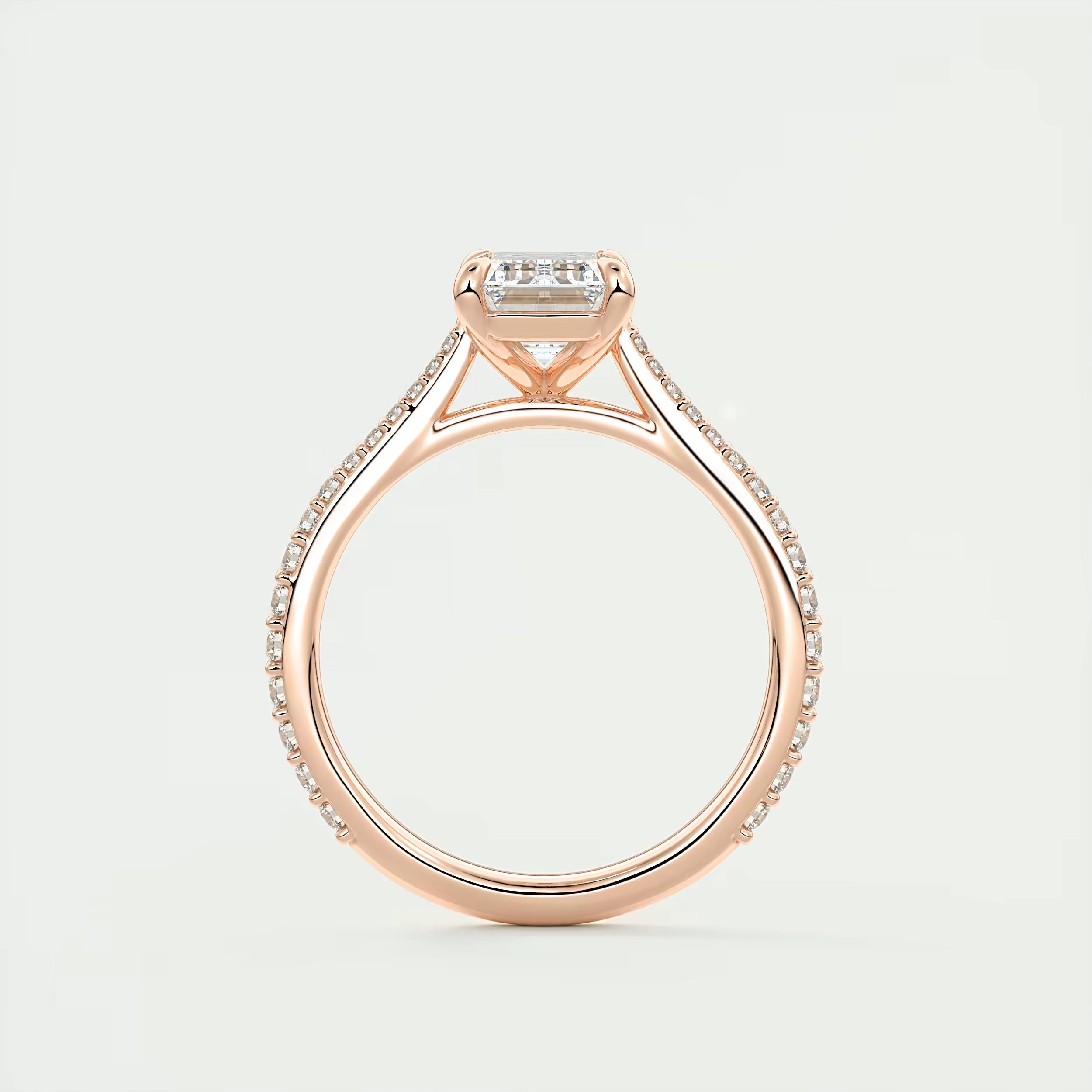 2.25 Ct The Cathedral Pavé Center Stone Emerald Solitaire Ring Engagement Ring