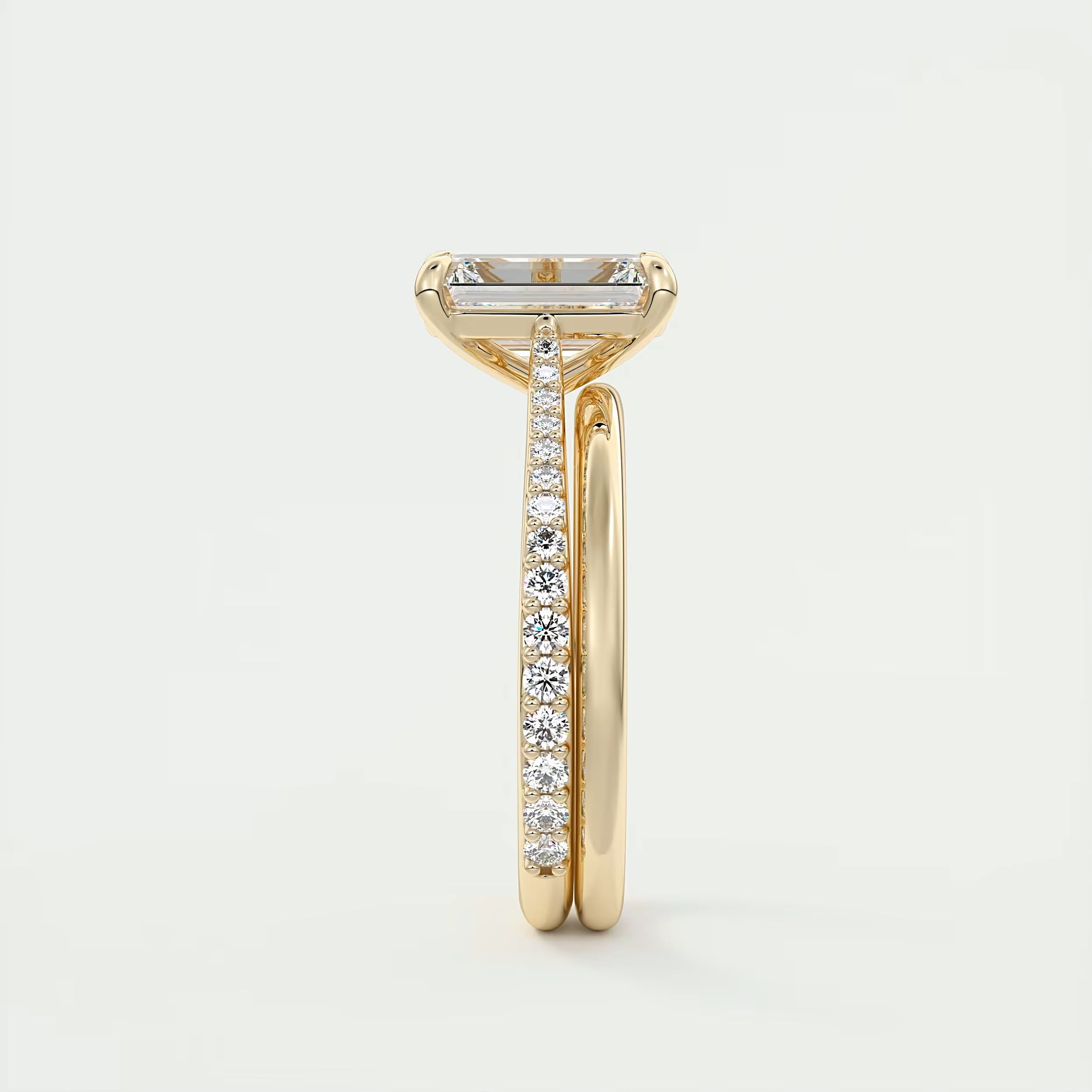 2.25 Ct The Cathedral Pavé Center Stone Emerald Solitaire Ring Engagement Ring