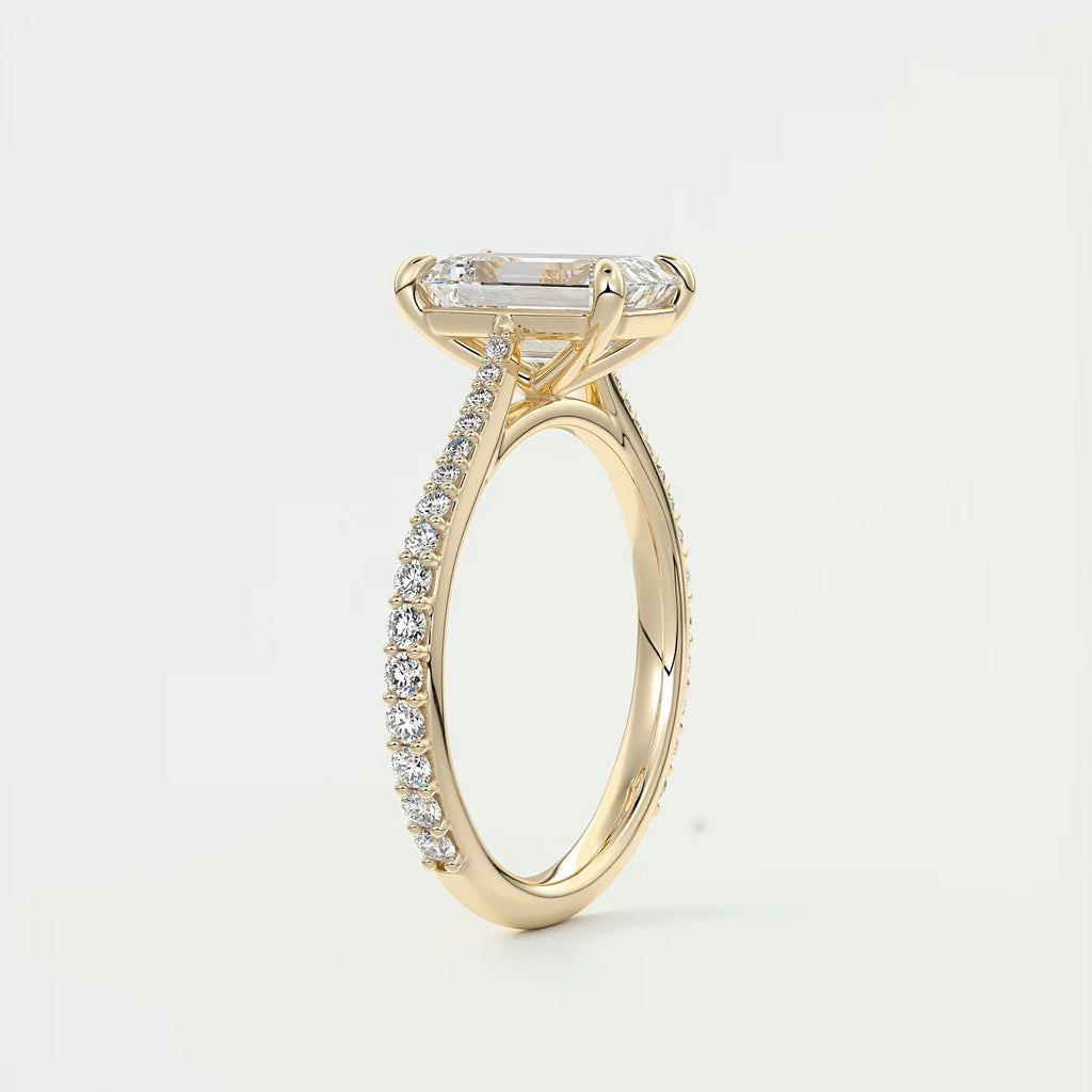 2.25 Ct The Cathedral Pavé Center Stone Emerald Solitaire Ring Engagement Ring