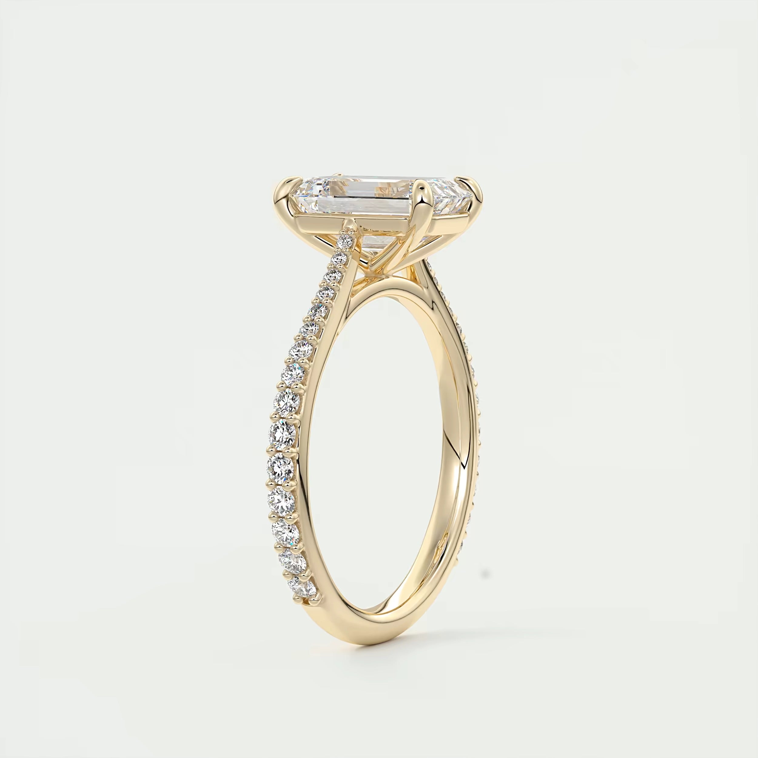 2.25 Ct The Cathedral Pavé Center Stone Emerald Solitaire Ring Engagement Ring