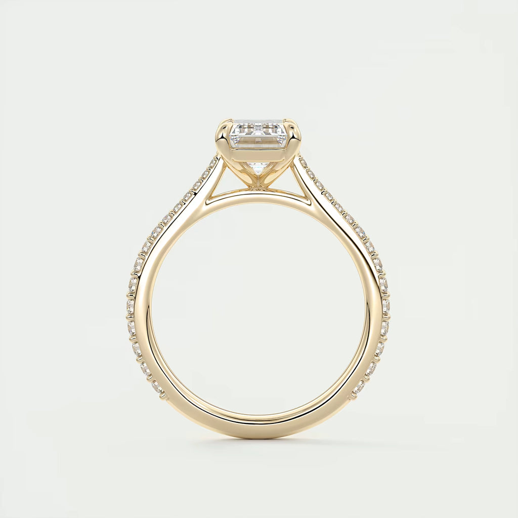 2.25 Ct The Cathedral Pavé Center Stone Emerald Solitaire Ring Engagement Ring