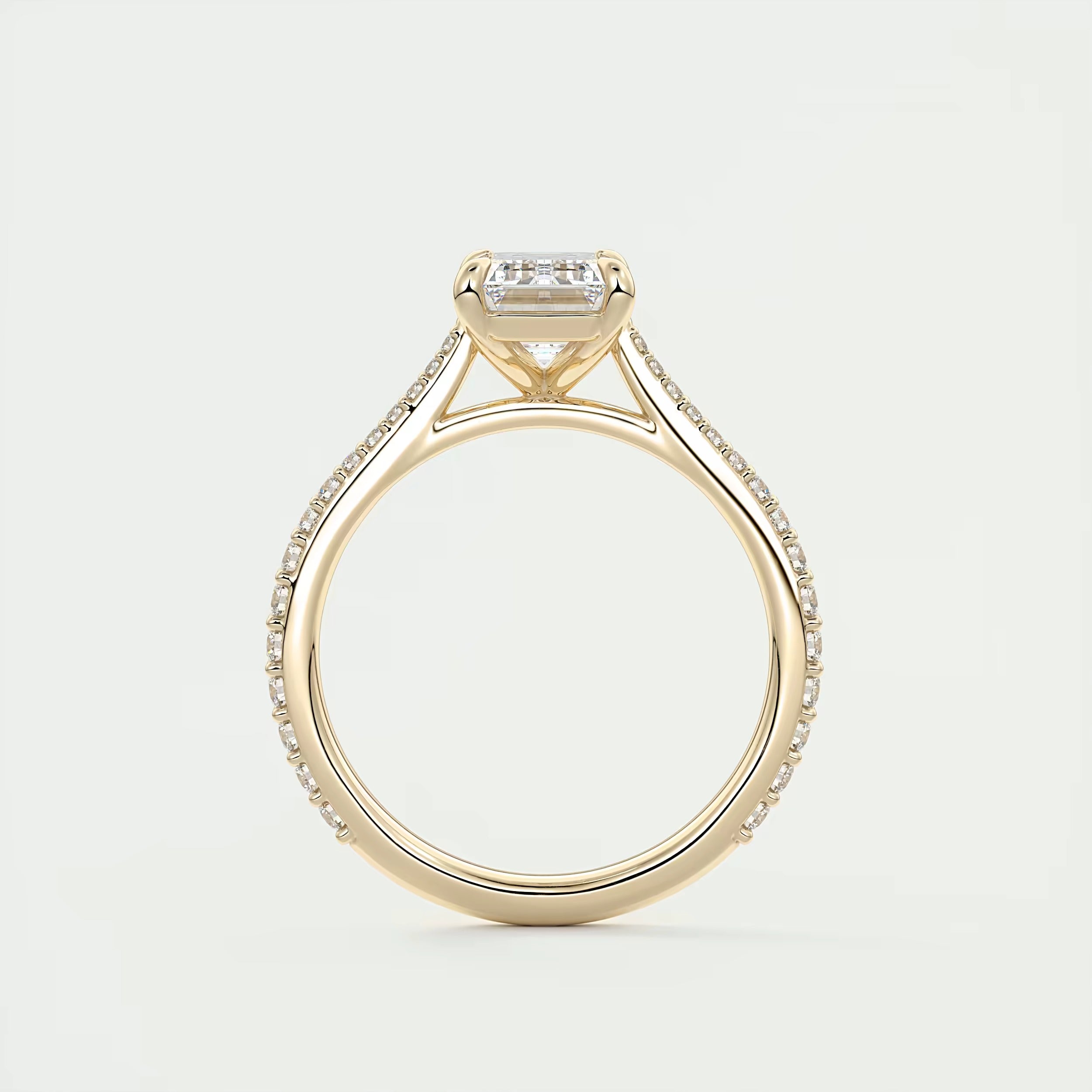 2.25 Ct The Cathedral Pavé Center Stone Emerald Solitaire Ring Engagement Ring