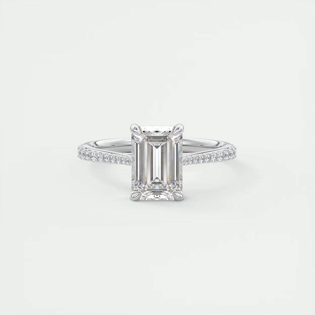 2.25 Ct The Cathedral Pavé Center Stone Emerald Solitaire Ring Engagement Ring