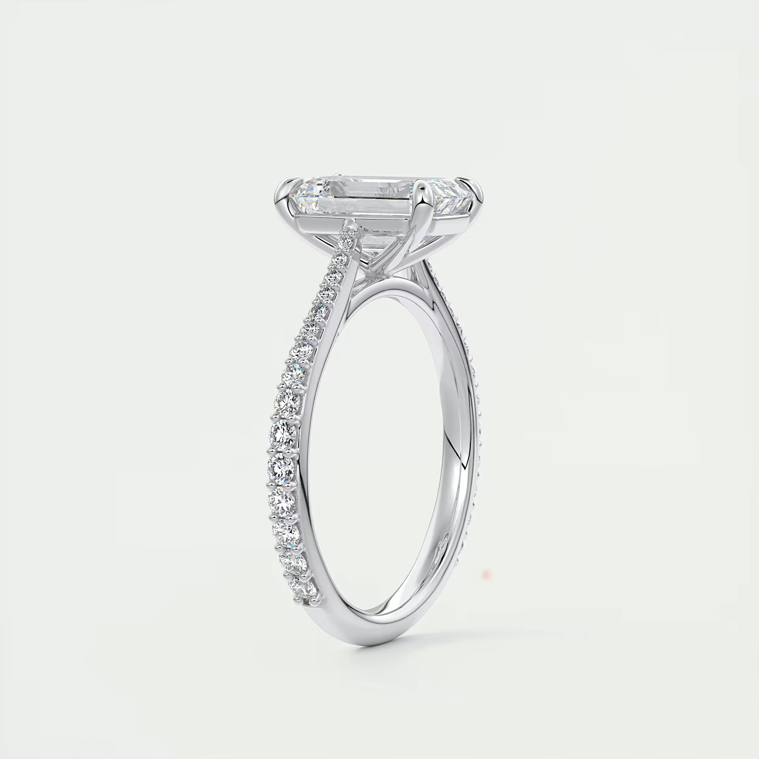 2.25 Ct The Cathedral Pavé Center Stone Emerald Solitaire Ring Engagement Ring