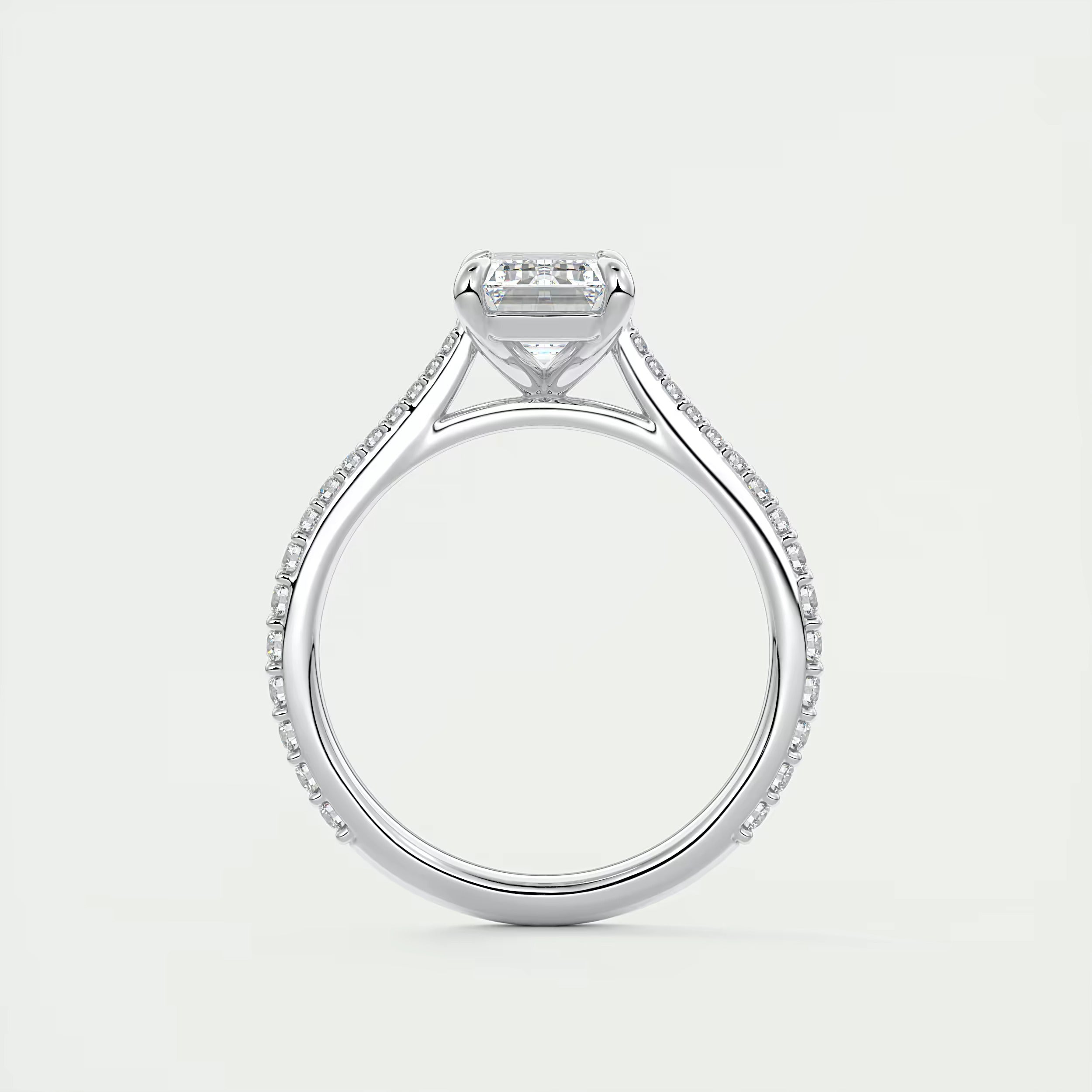 2.25 Ct The Cathedral Pavé Center Stone Emerald Solitaire Ring Engagement Ring