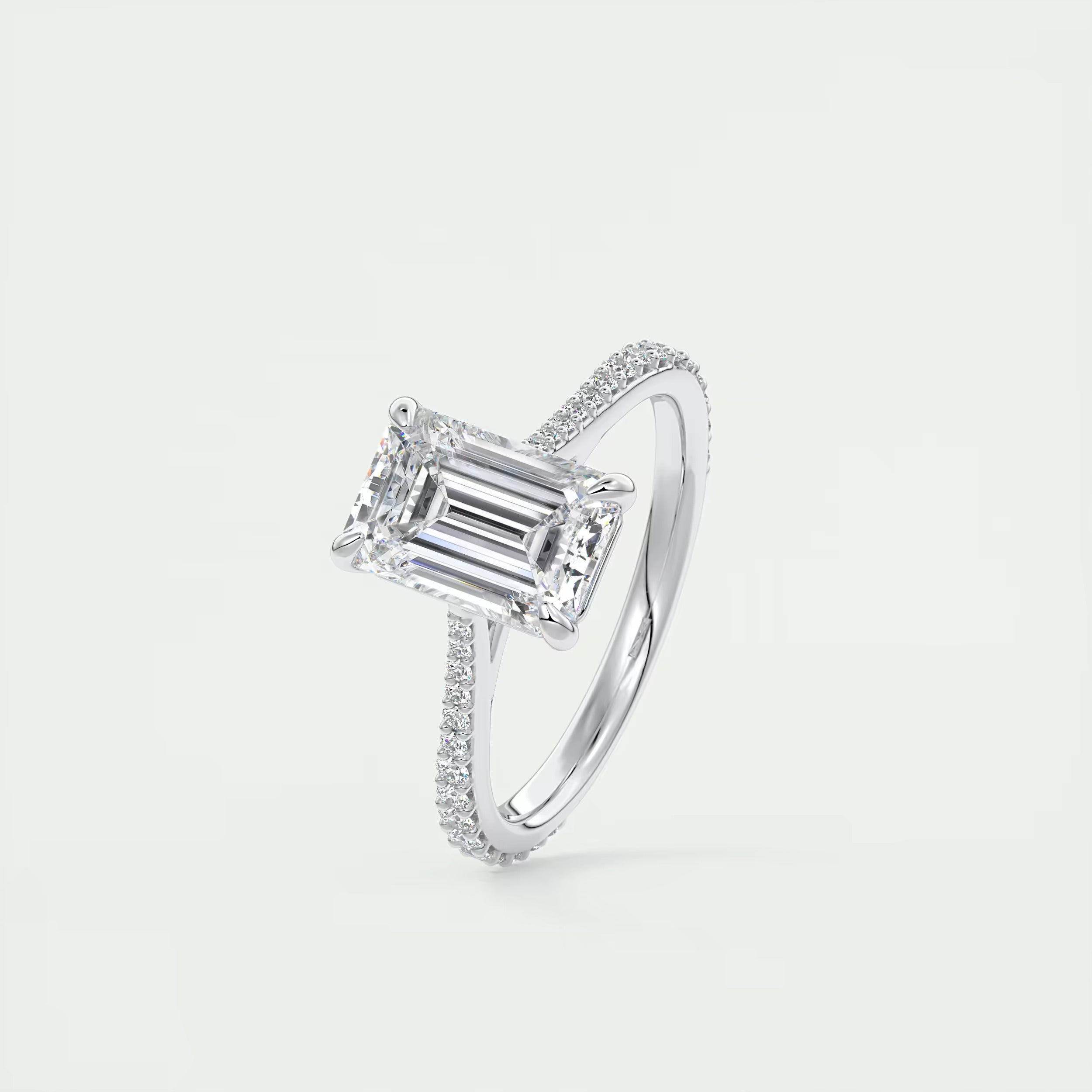 2.25 Ct The Cathedral Pavé Center Stone Emerald Solitaire Ring Engagement Ring