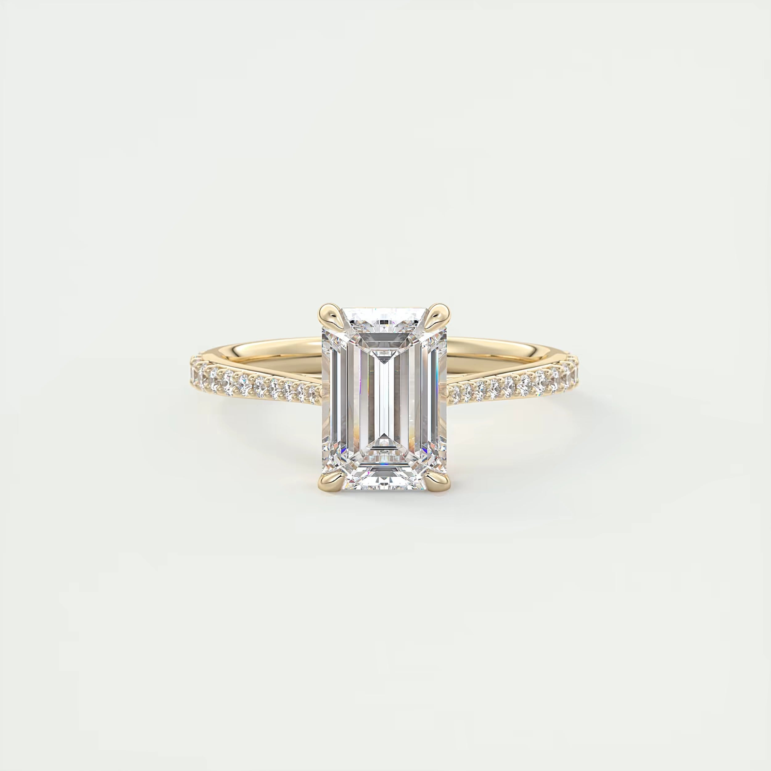 2.25 Ct The Cathedral Pavé Center Stone Emerald Solitaire Ring Engagement Ring