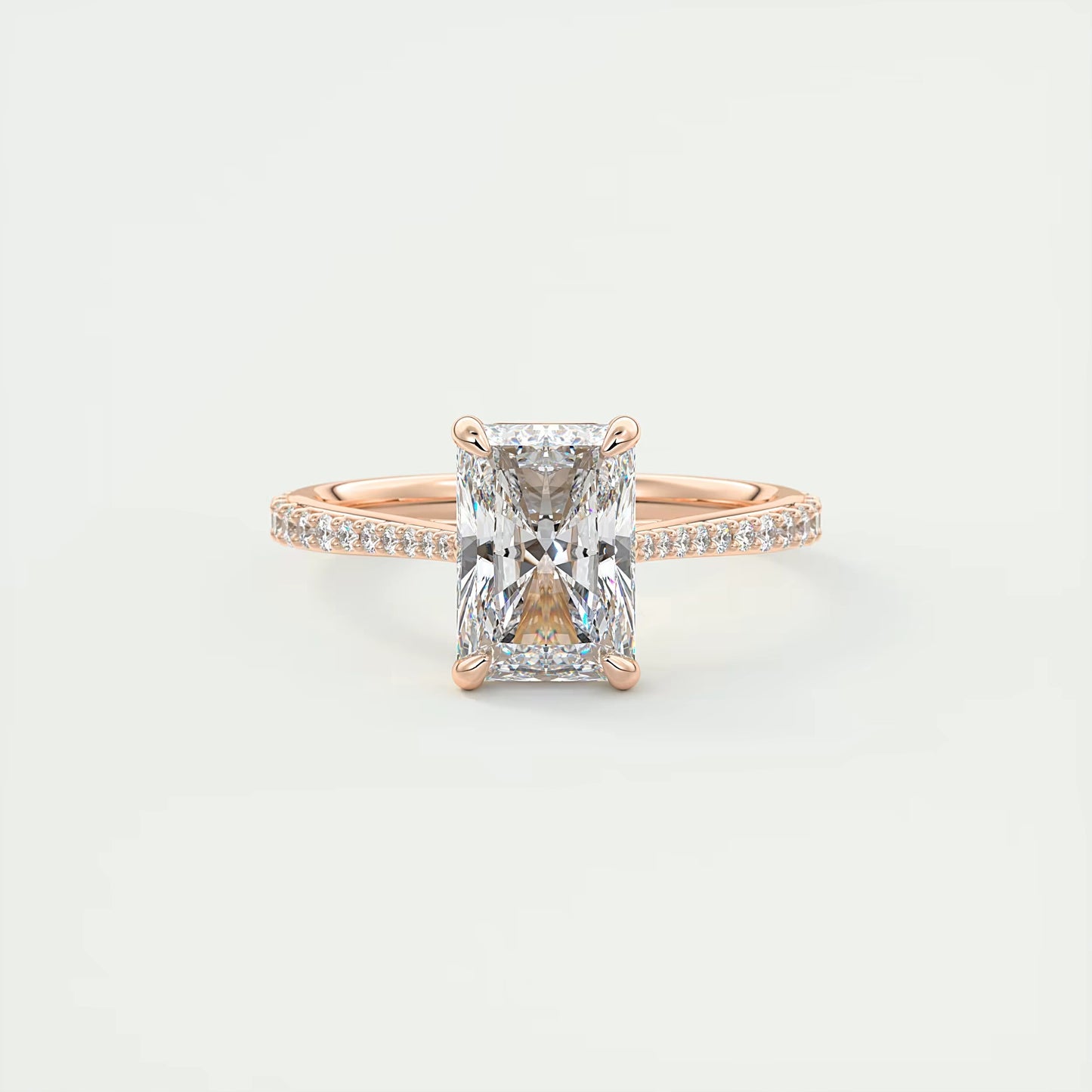 2.25 Ct The Cathedral Pavé Center Stone Radiant Solitaire Ring Engagement Ring