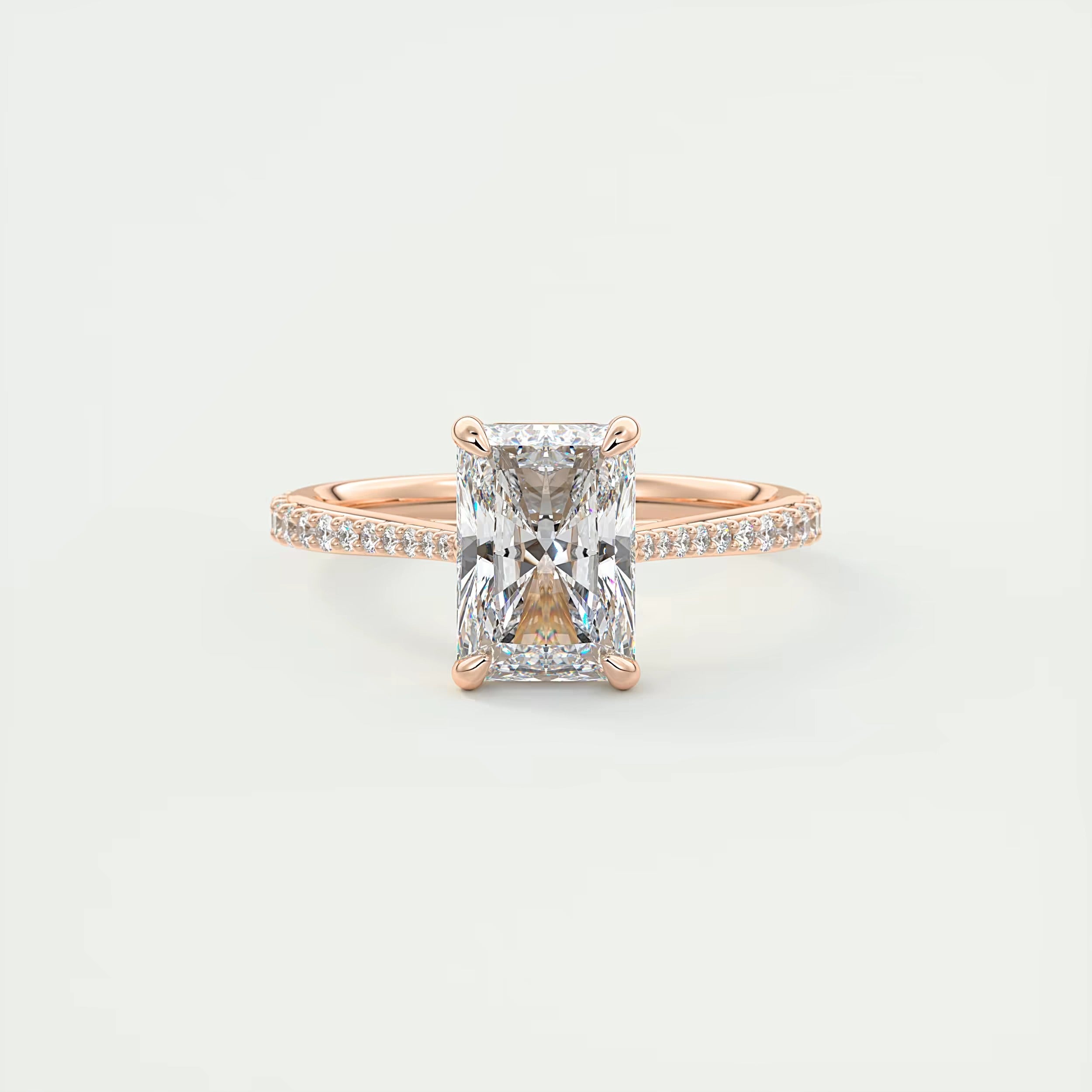 2.25 Ct The Cathedral Pavé Center Stone Radiant Solitaire Ring Engagement Ring