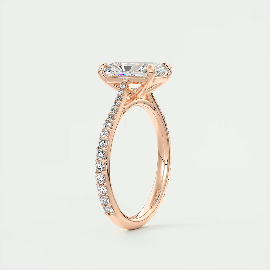 2.25 Ct The Cathedral Pavé Center Stone Radiant Solitaire Ring Engagement Ring