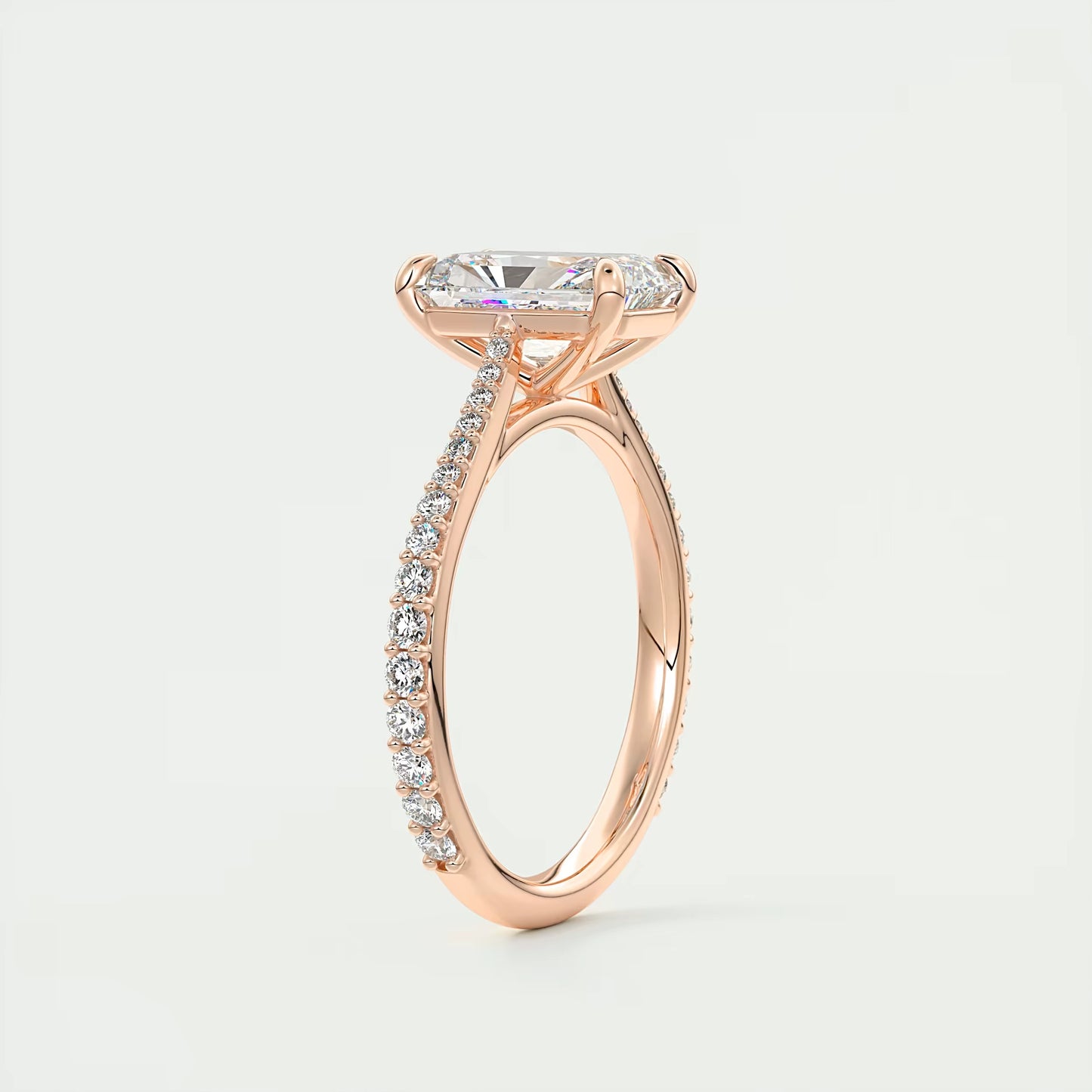 2.25 Ct The Cathedral Pavé Center Stone Radiant Solitaire Ring Engagement Ring