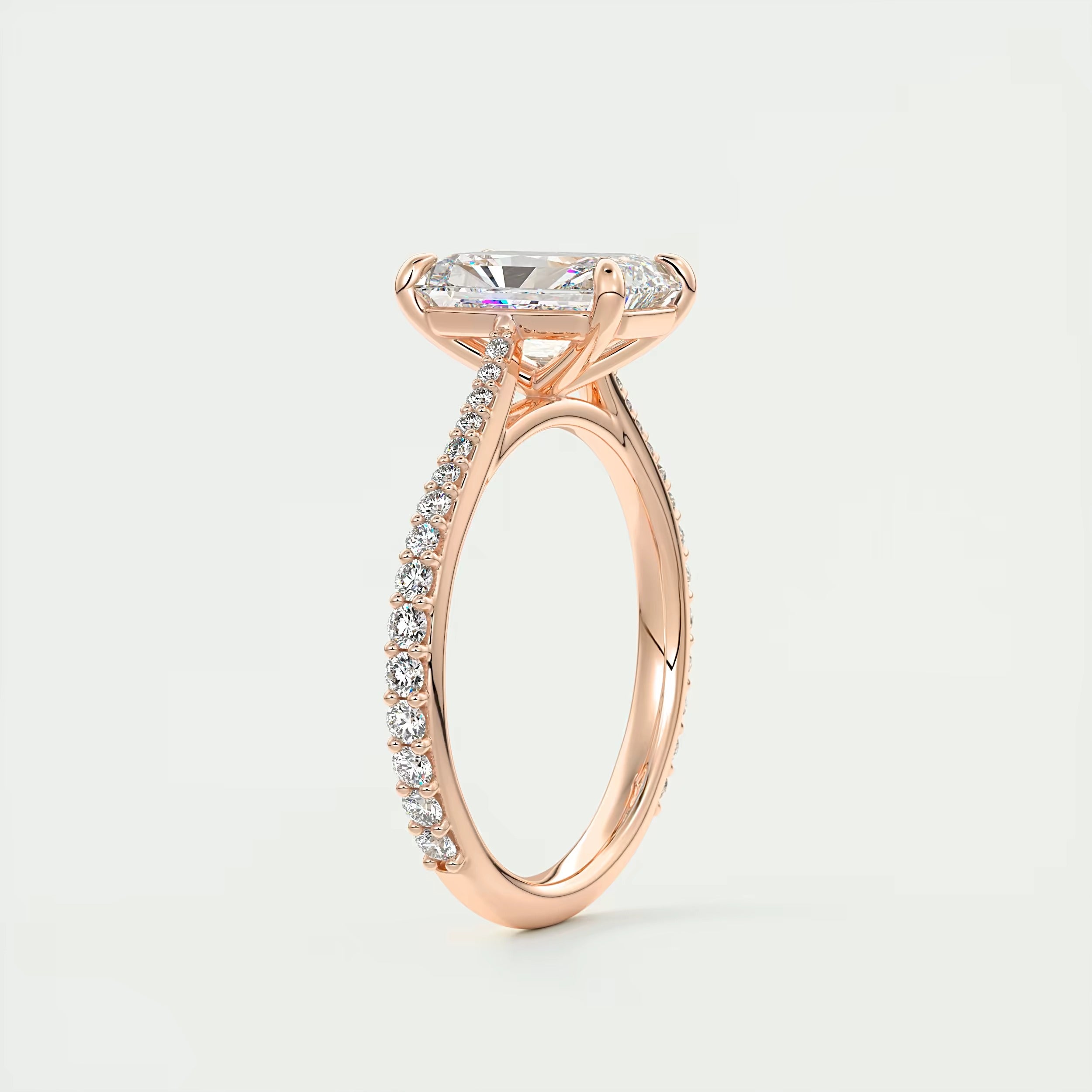 2.25 Ct The Cathedral Pavé Center Stone Radiant Solitaire Ring Engagement Ring