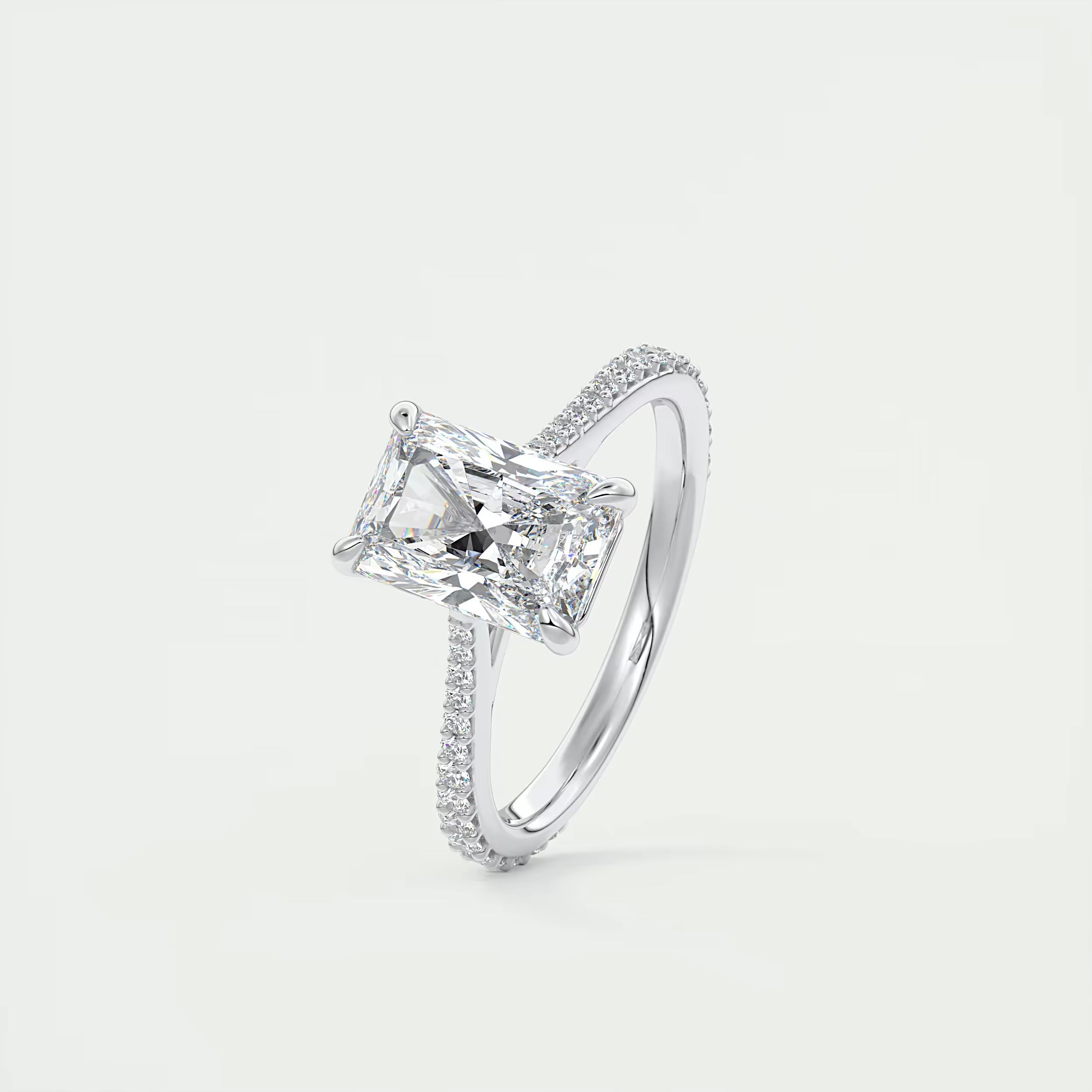 2.25 Ct The Cathedral Pavé Center Stone Radiant Solitaire Ring Engagement Ring