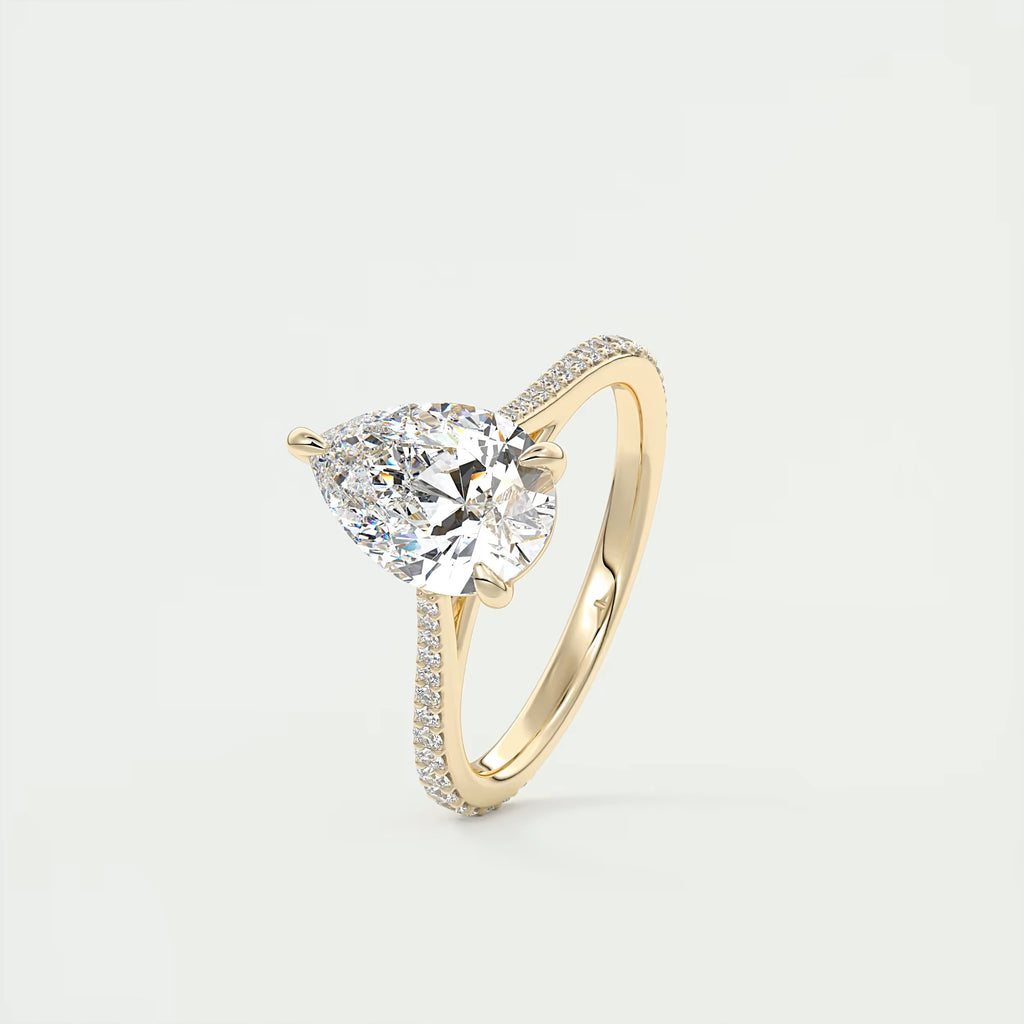 2.25 Ct The Cathedral Pavé  Pear Solitaire Ring Engagement Ring