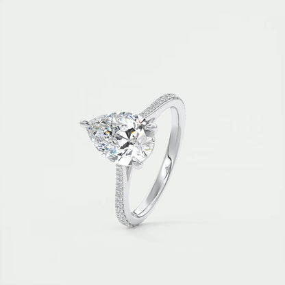 2.25 Ct The Cathedral Pavé  Pear Solitaire Ring Engagement Ring