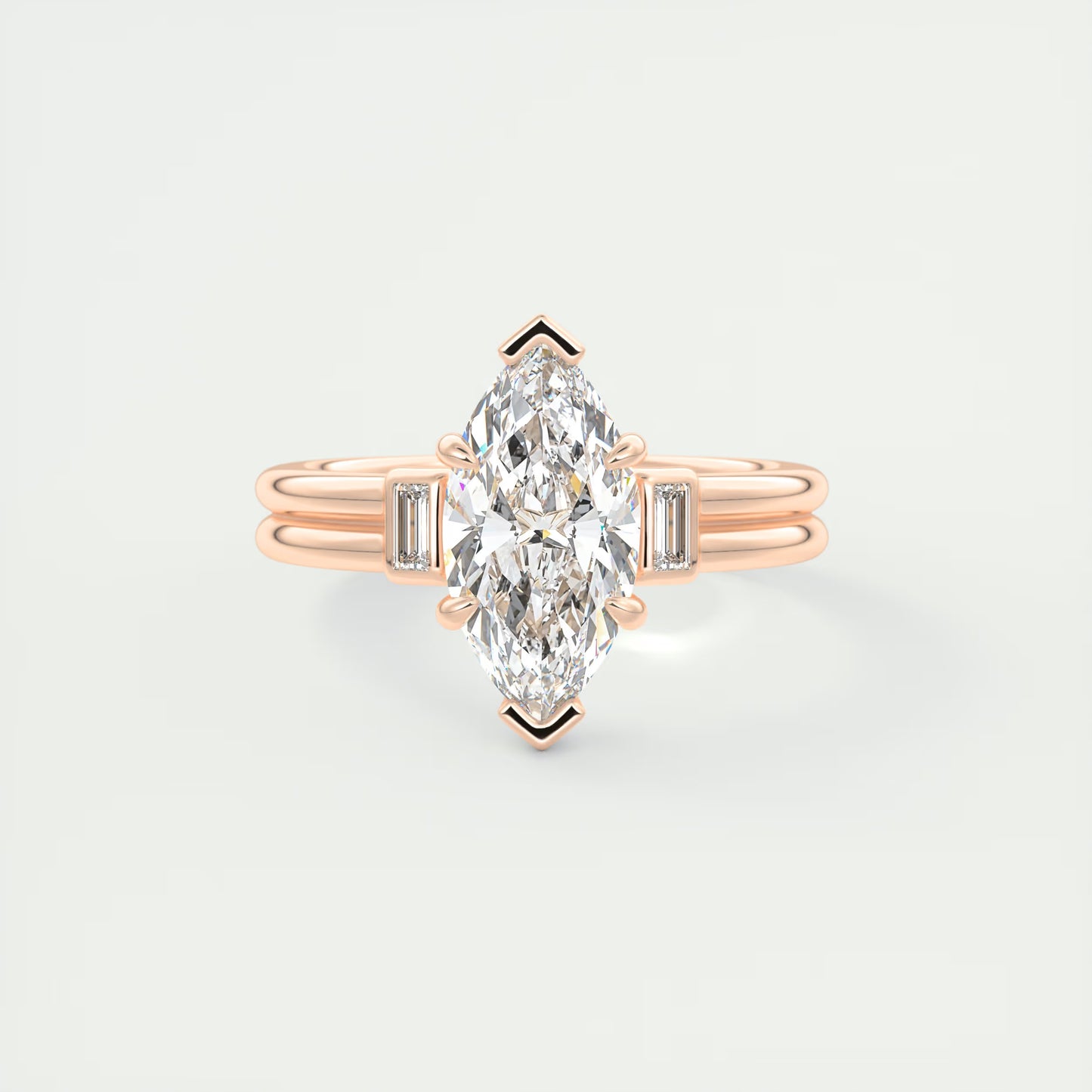 2.10 CtThe Double Stack Marquise & Baguettes - Three Stone Engagement Rings