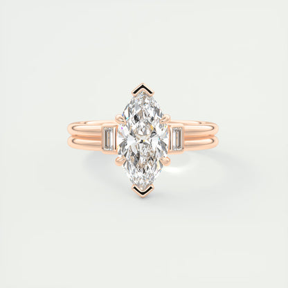 2.10 CtThe Double Stack Marquise & Baguettes - Three Stone Engagement Rings