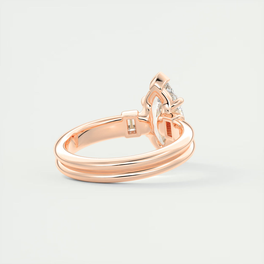 2.10 Ct The Center Stone Marquise & Side Stone Baguettes - Three Stone Engagement Rings