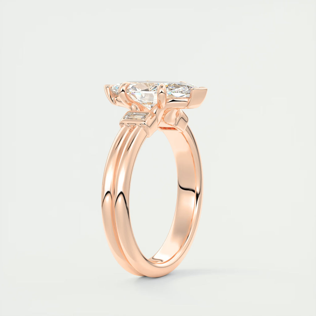 2.10 Ct The Center Stone Marquise & Side Stone Baguettes - Three Stone Engagement Rings