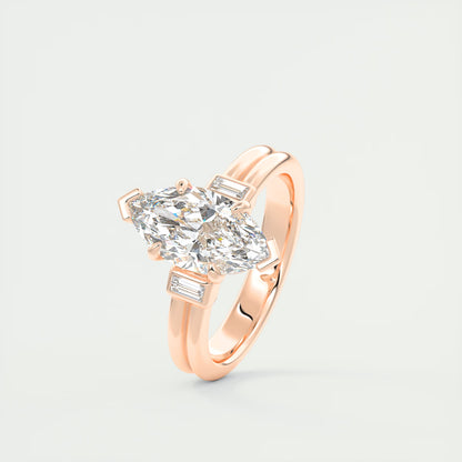 2.10 CtThe Double Stack Marquise & Baguettes - Three Stone Engagement Rings