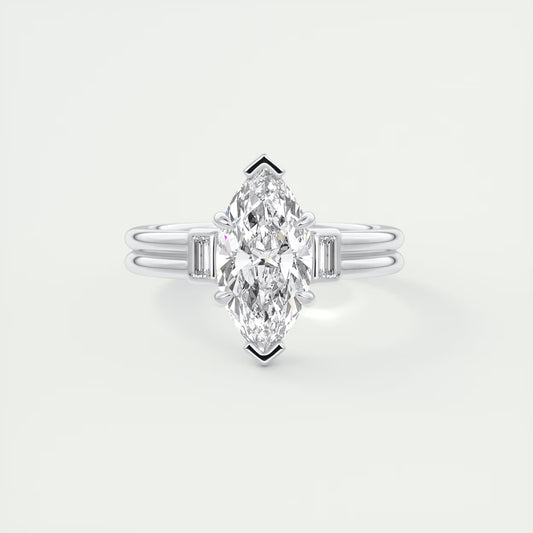 2.10 CtThe Double Stack Marquise & Baguettes - Three Stone Engagement Rings
