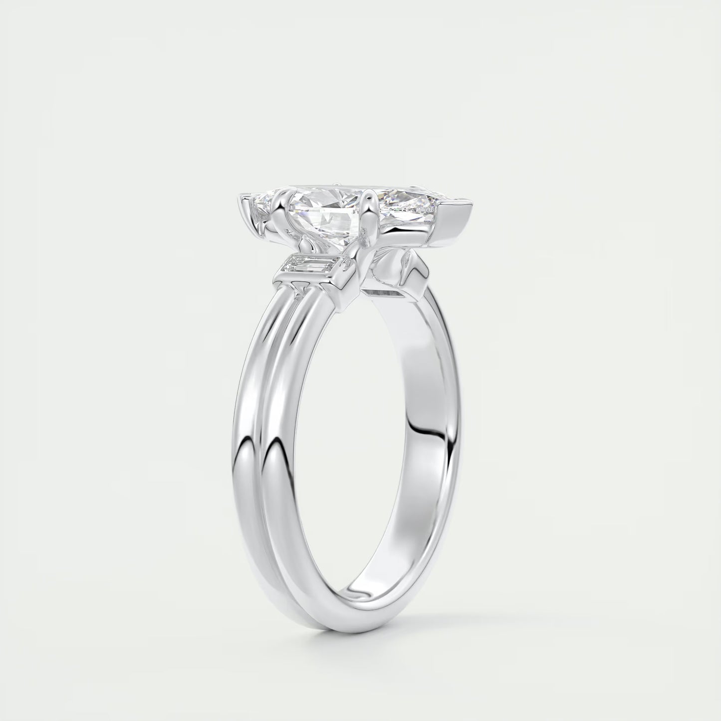 2.10 CtThe Double Stack Marquise & Baguettes - Three Stone Engagement Rings