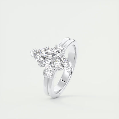 2.10 CtThe Double Stack Marquise & Baguettes - Three Stone Engagement Rings